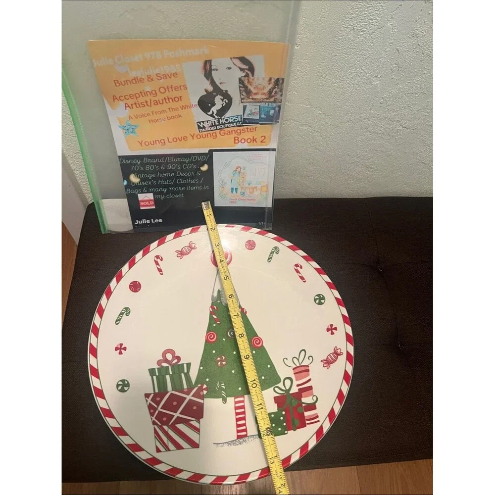 #2207*”13x13”Vintage Holiday Candy Tree Decorative Serving Platter - Red & Green